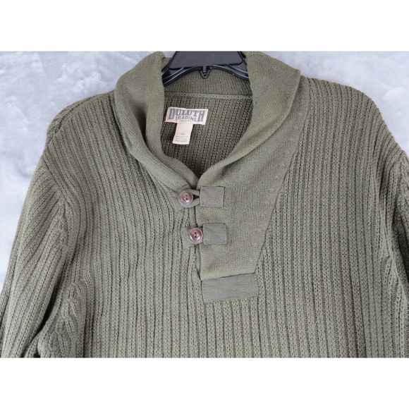Duluth Trading Co Sweater Olive Green Brigadier Shawl Collar Wool Blend XL - Picture 1 of 8